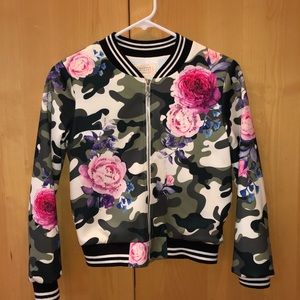 Girls Camo With Flowers Bomber Jacket